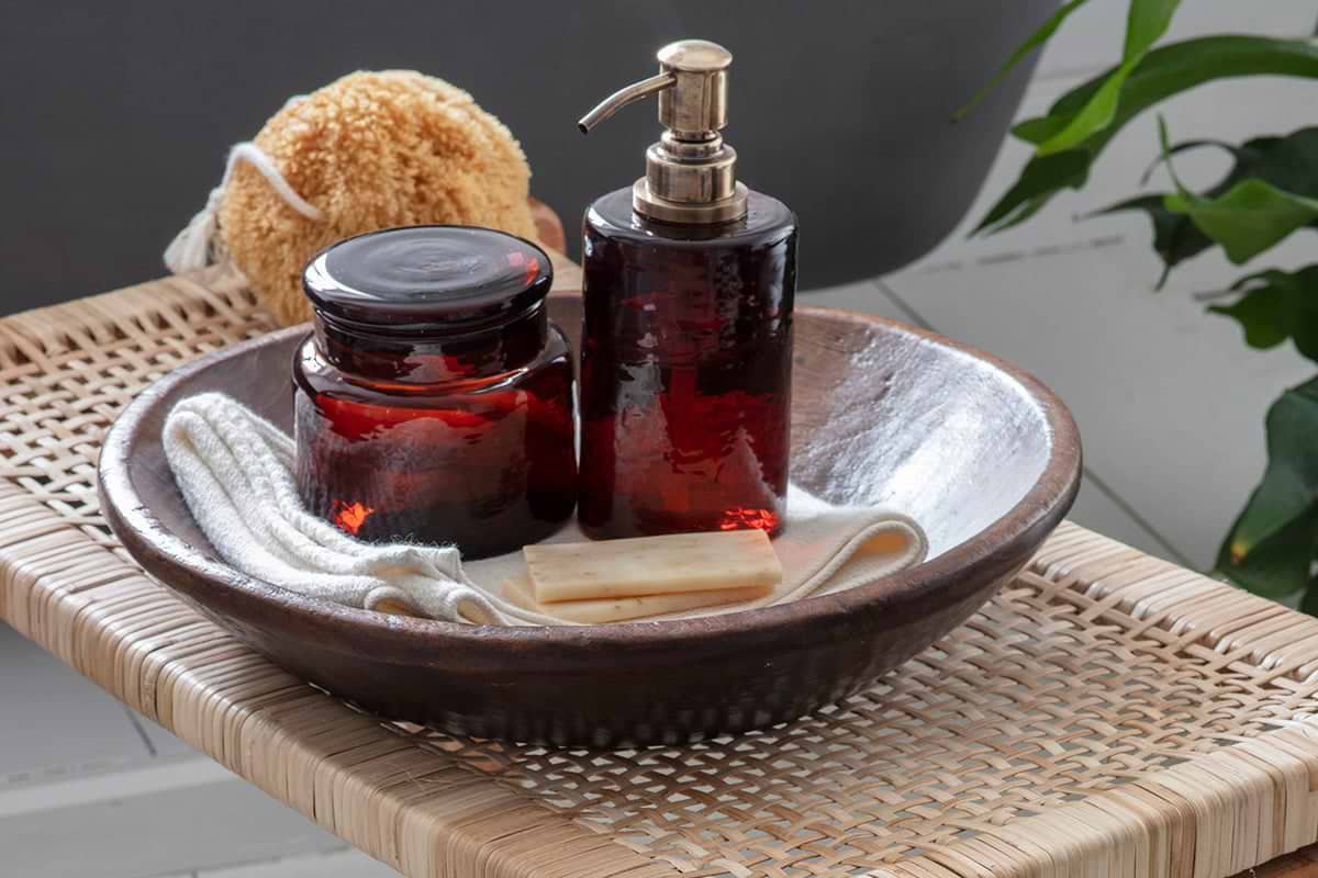 Nkuku - Ilcoso Recycled Hammered Glass Soap Dispenser - Amber