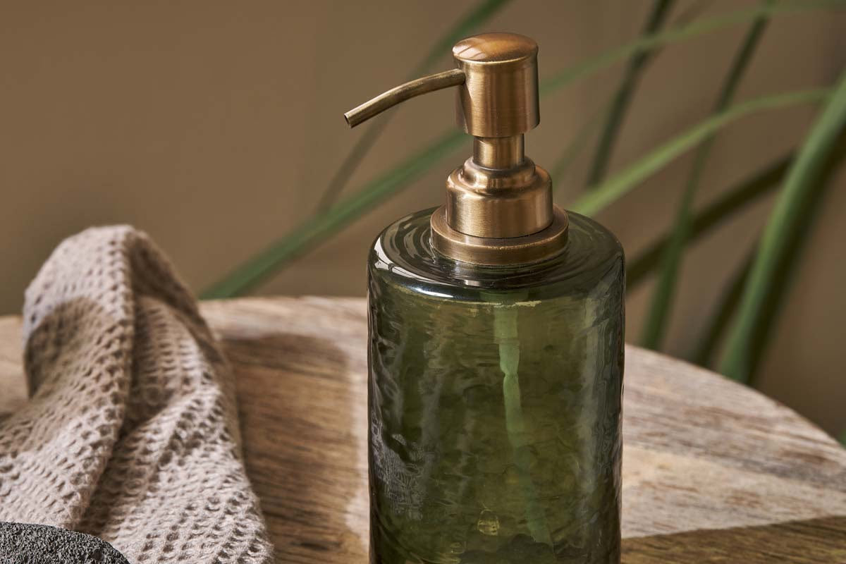 Nkuku - Ilcoso Recycled Hammered Glass Soap Dispenser - Green