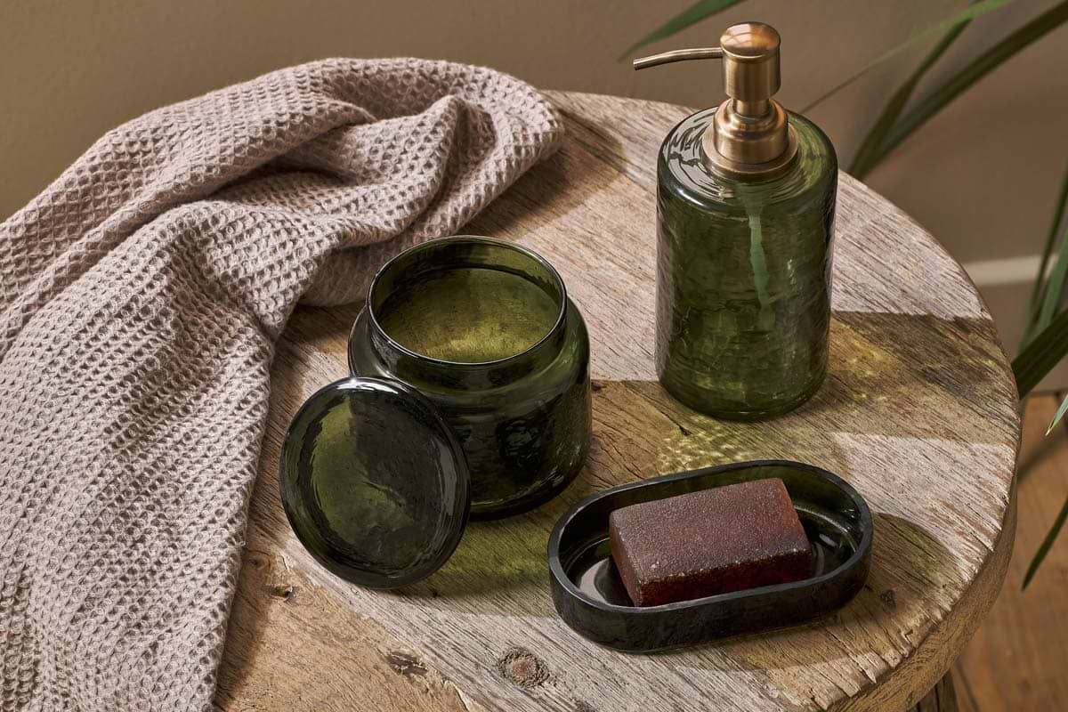 Nkuku - Ilcoso Recycled Hammered Glass Soap Dispenser - Green