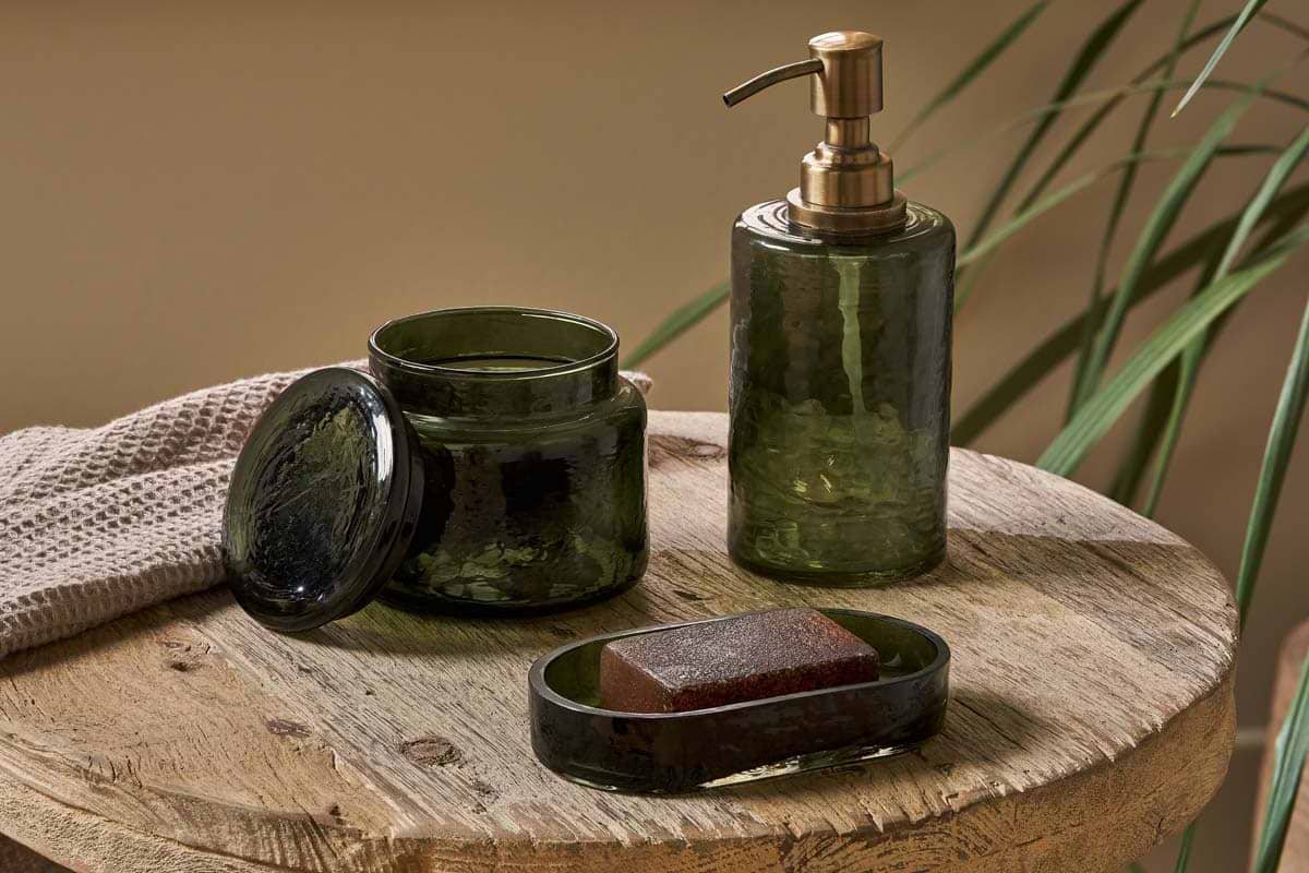 Nkuku - Ilcoso Recycled Hammered Glass Soap Dispenser - Green