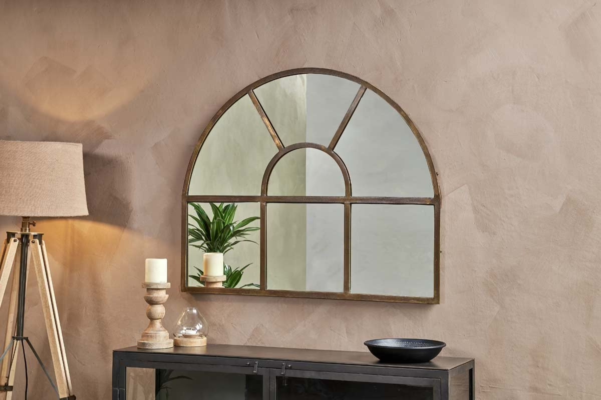 Nkuku - Imoma Iron Overmantel Arch Mirror - Brass