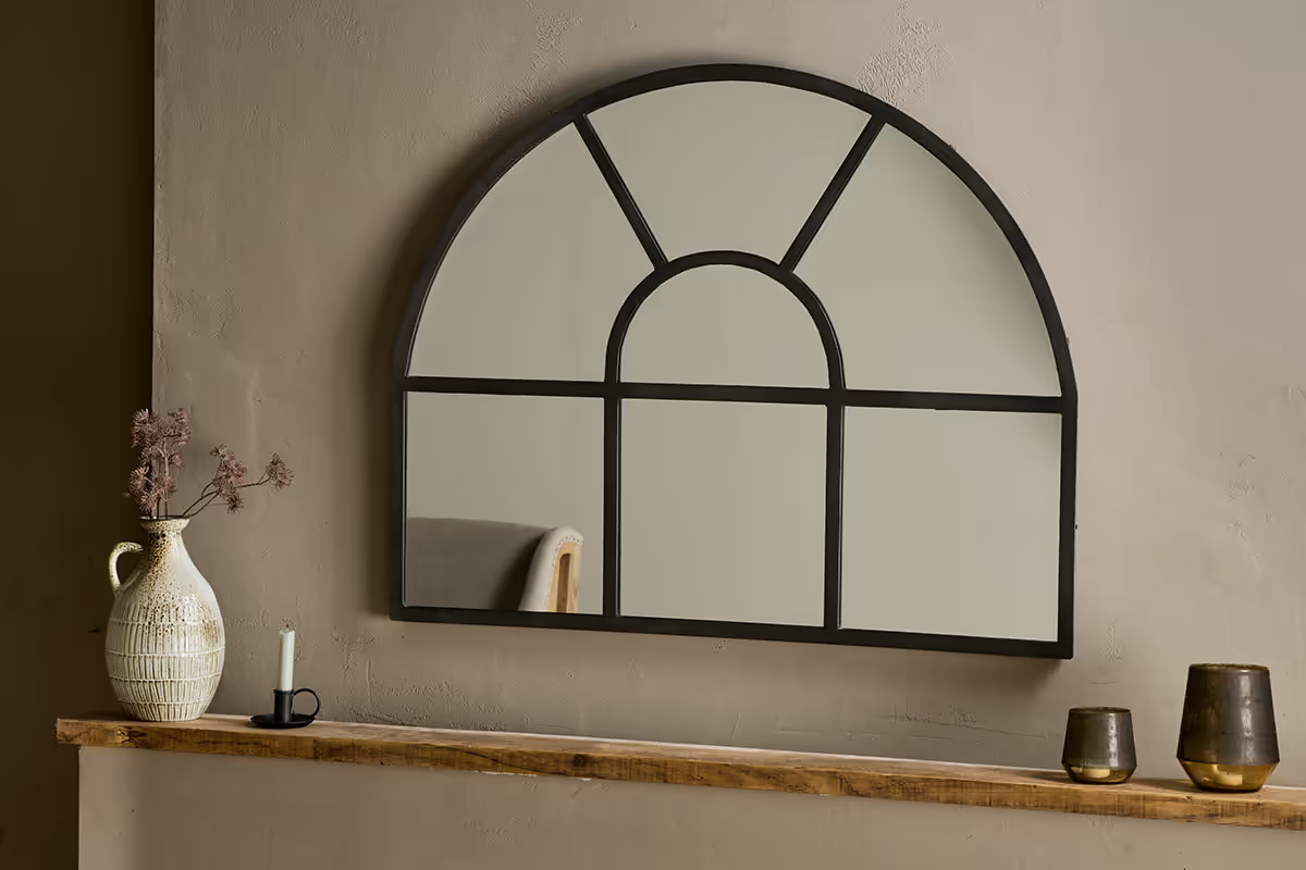 Nkuku - Imoma Iron Overmantle Arch Mirror - Black
