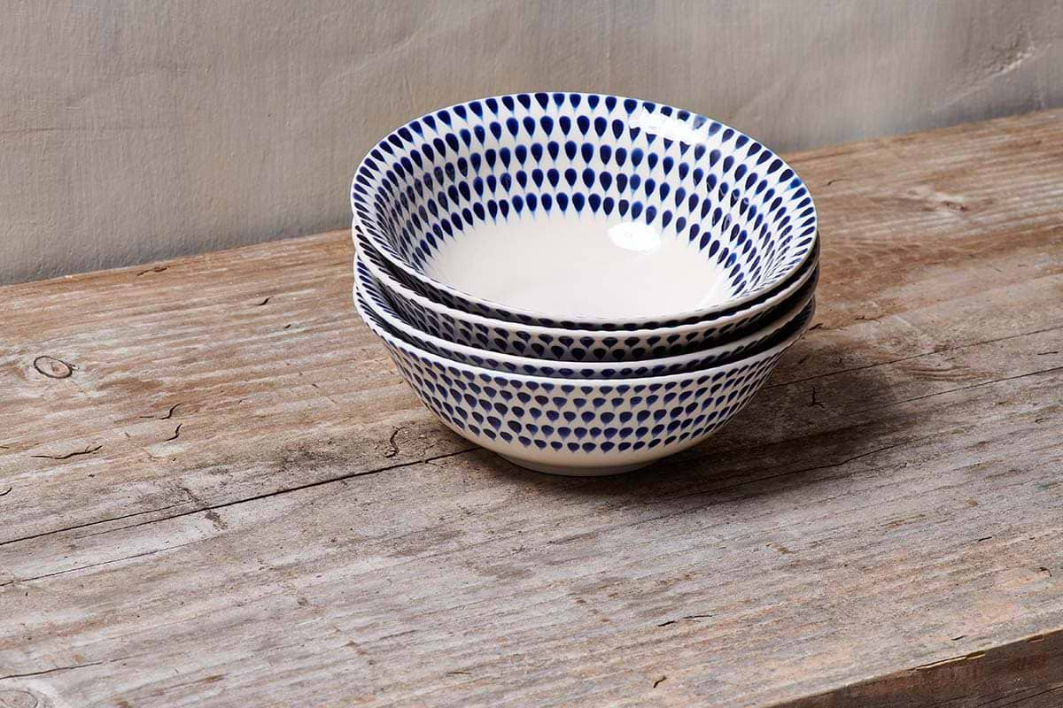 Nkuku - Indigo Drop Cereal Bowl - Cream & Indigo
