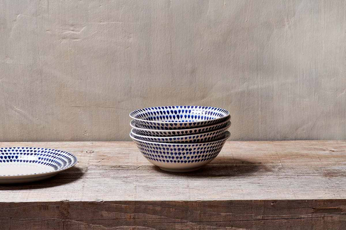 Nkuku - Indigo Drop Cereal Bowl - Cream & Indigo