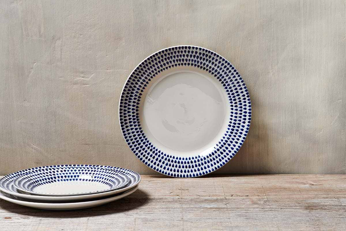Nkuku - Indigo Drop Dinner Plate - Cream & Indigo