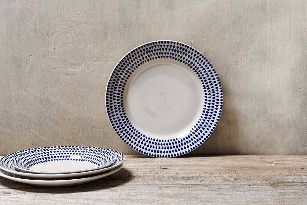 Nkuku - Indigo Drop Dinner Plate - Cream & Indigo
