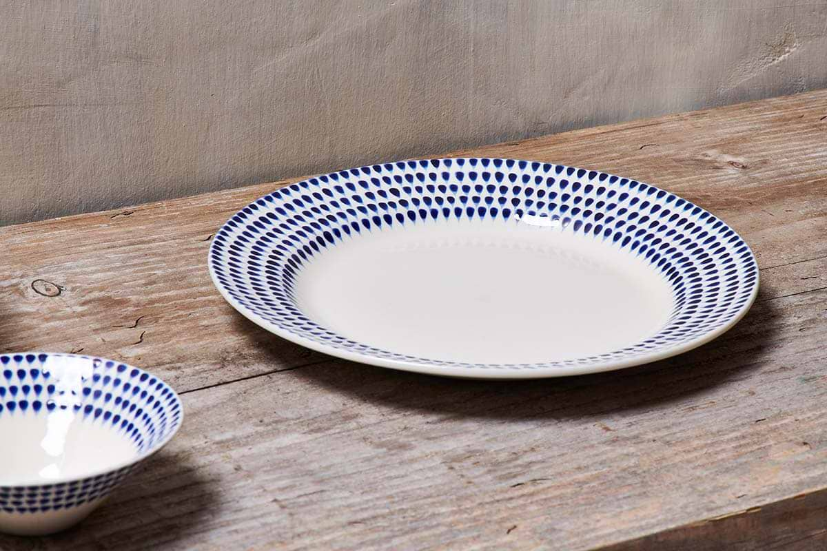 Nkuku - Indigo Drop Dinner Plate - Cream & Indigo