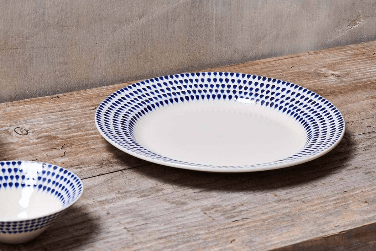 Nkuku - Indigo Drop Dinner Plate - Cream & Indigo