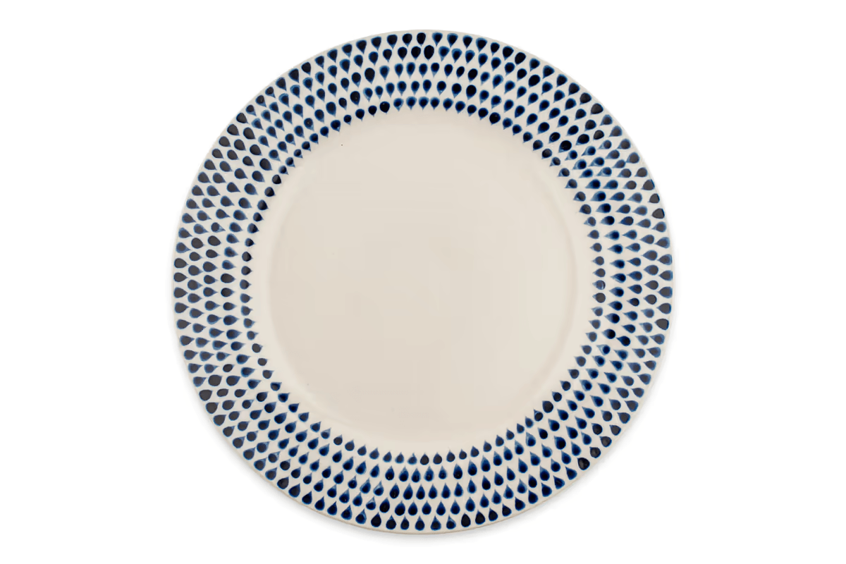 Nkuku - Indigo Drop Dinner Plate - Cream & Indigo
