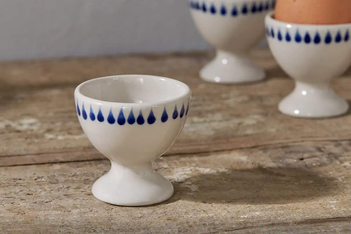 Nkuku - Indigo Drop Egg Cups - Cream & Indigo (Set of 2)