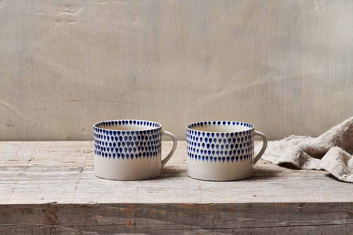 Nkuku - Indigo Drop Mug - Cream & Indigo - Large (Set of 2)