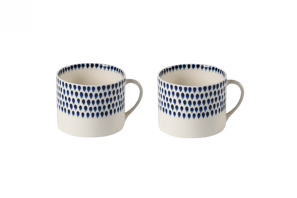 Nkuku - Indigo Drop Mug - Cream & Indigo - Large (Set of 2)