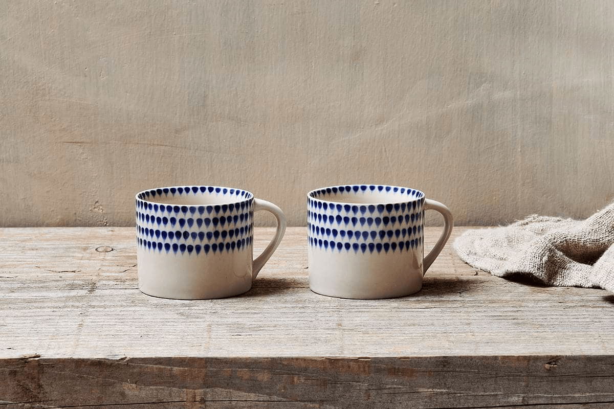 Nkuku - Indigo Drop Mug - Cream & Indigo - Small (Set of 2)