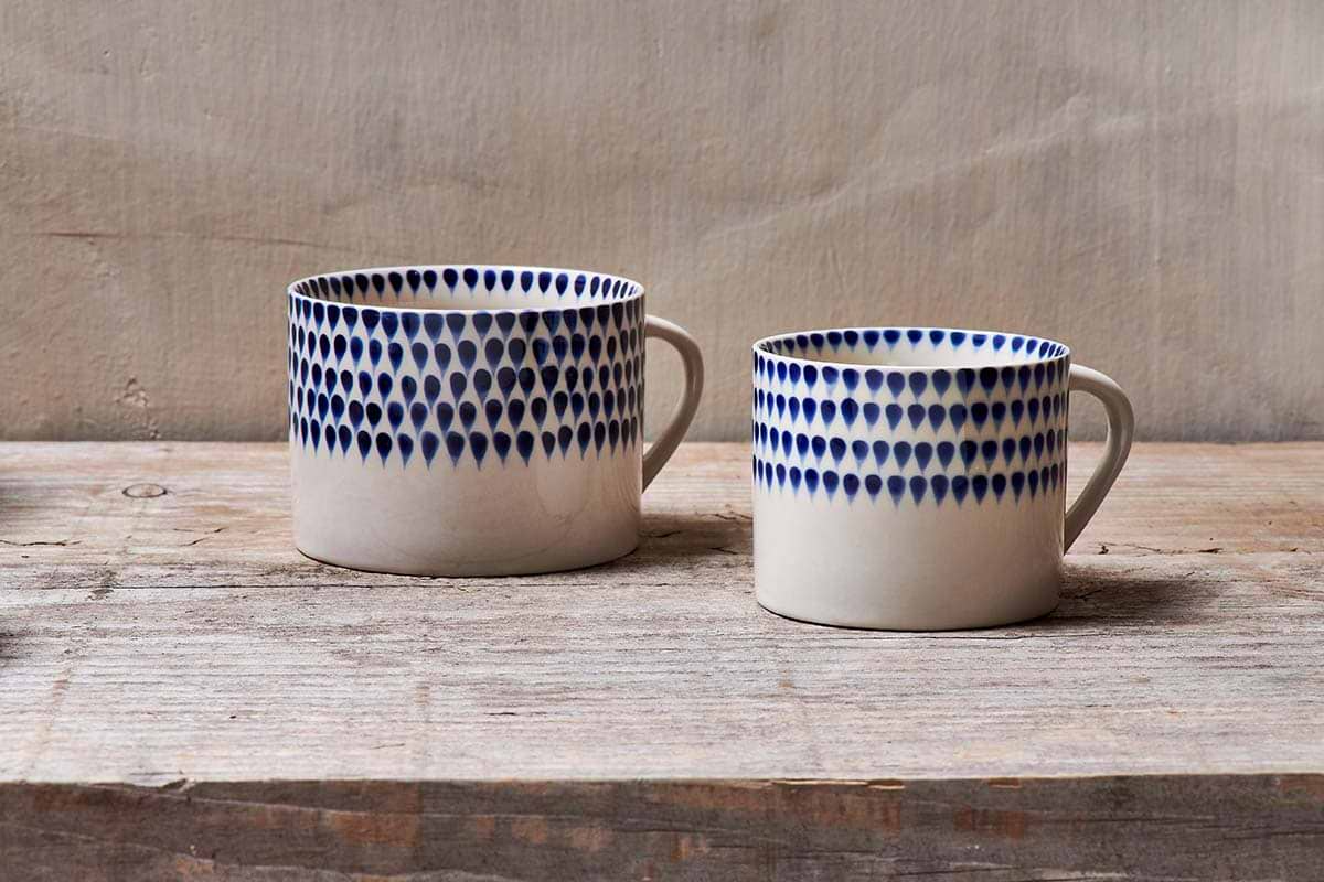 Nkuku - Indigo Drop Mug - Cream & Indigo - Small (Set of 2)