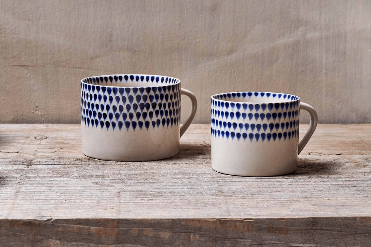 Nkuku - Indigo Drop Mug - Cream & Indigo - Small (Set of 2)