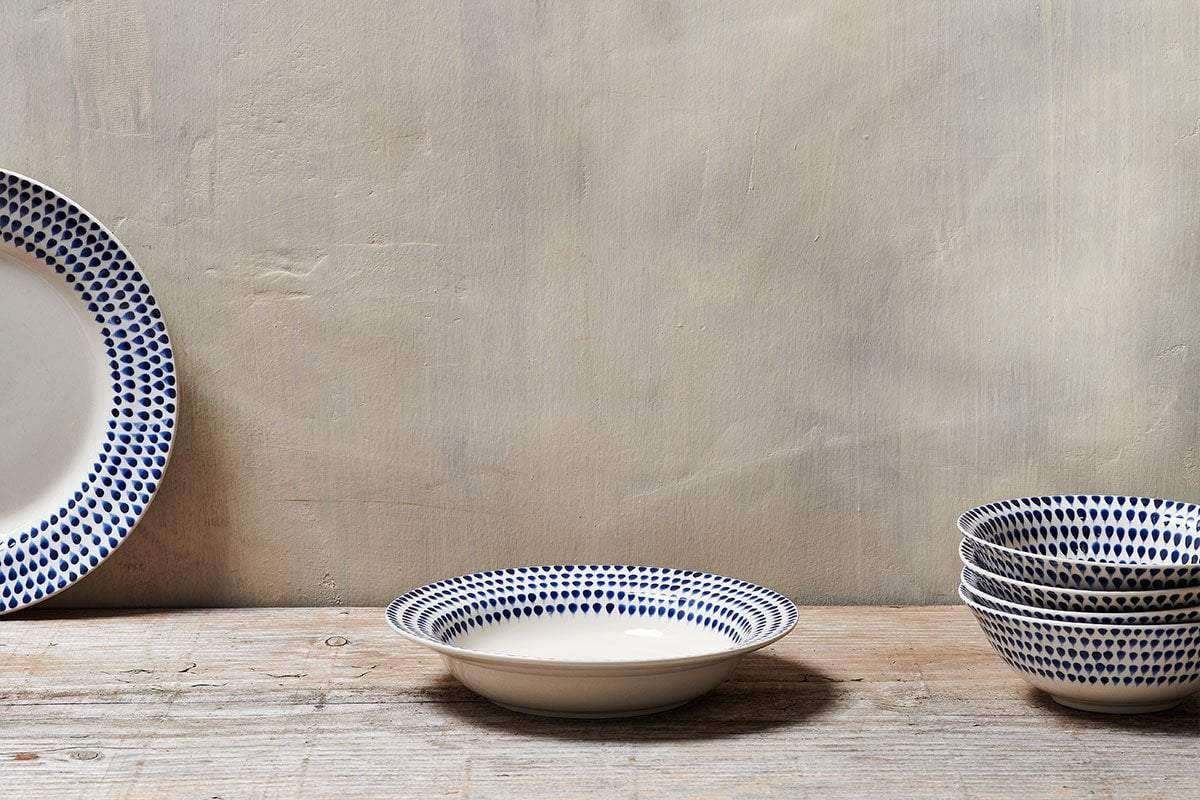 Nkuku - Indigo Drop Pasta Bowl - Cream & Indigo