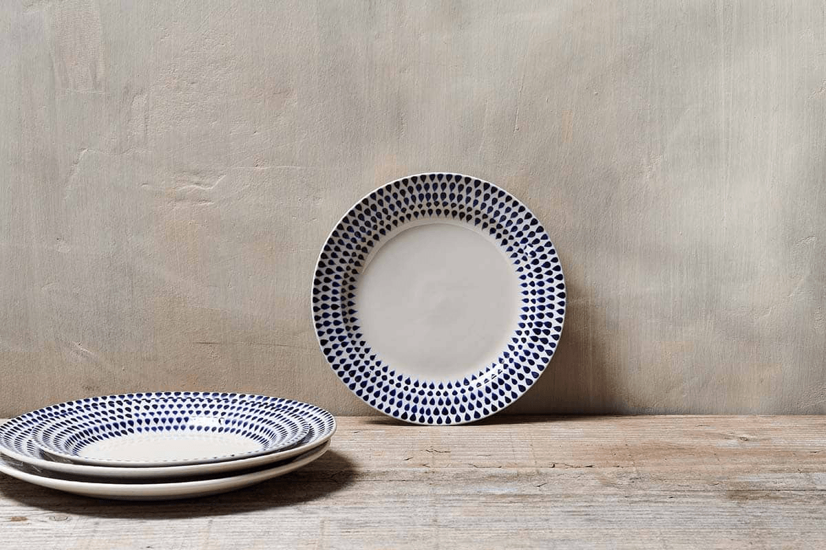 Nkuku - Indigo Drop Side Plate - Cream & Indigo