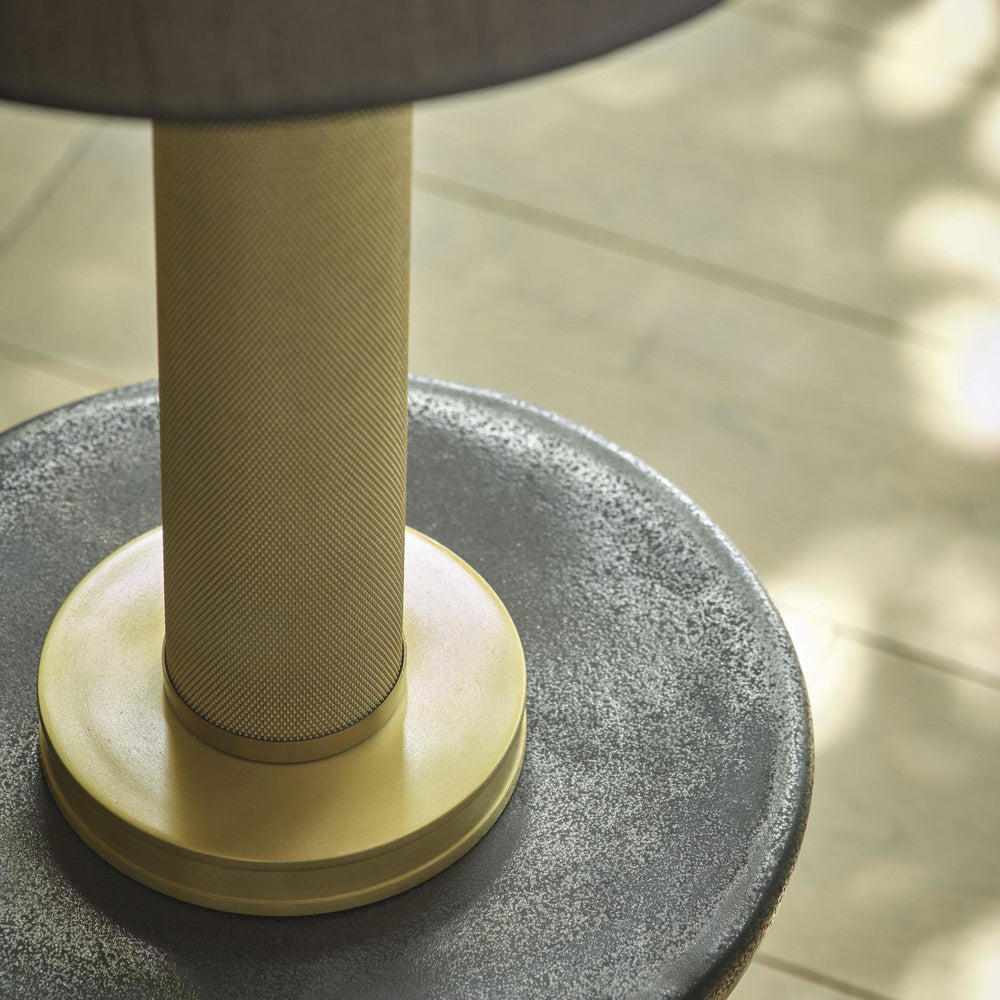 Industville - Knurled Pillar Table Lamp - Brass Base - Rounded Rectangle Cotton Lampshade