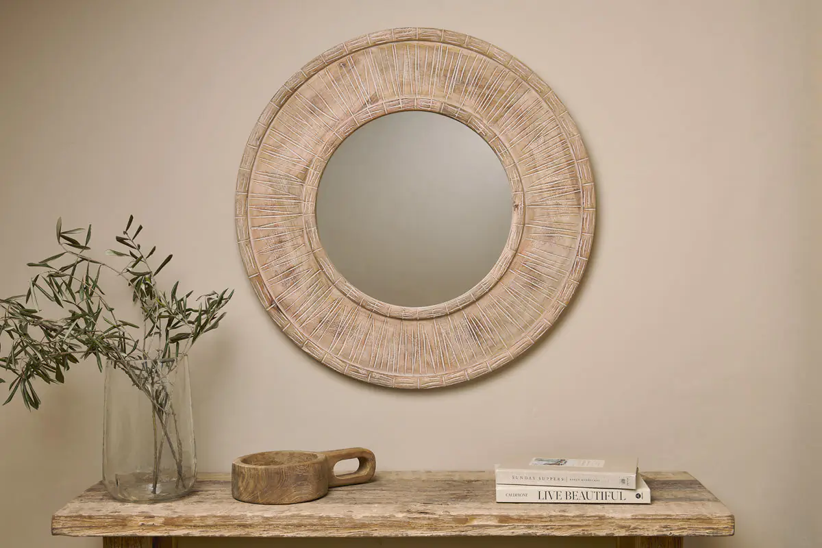 Nkuku - Itwa Mango Wood Carved Mirror - Natural
