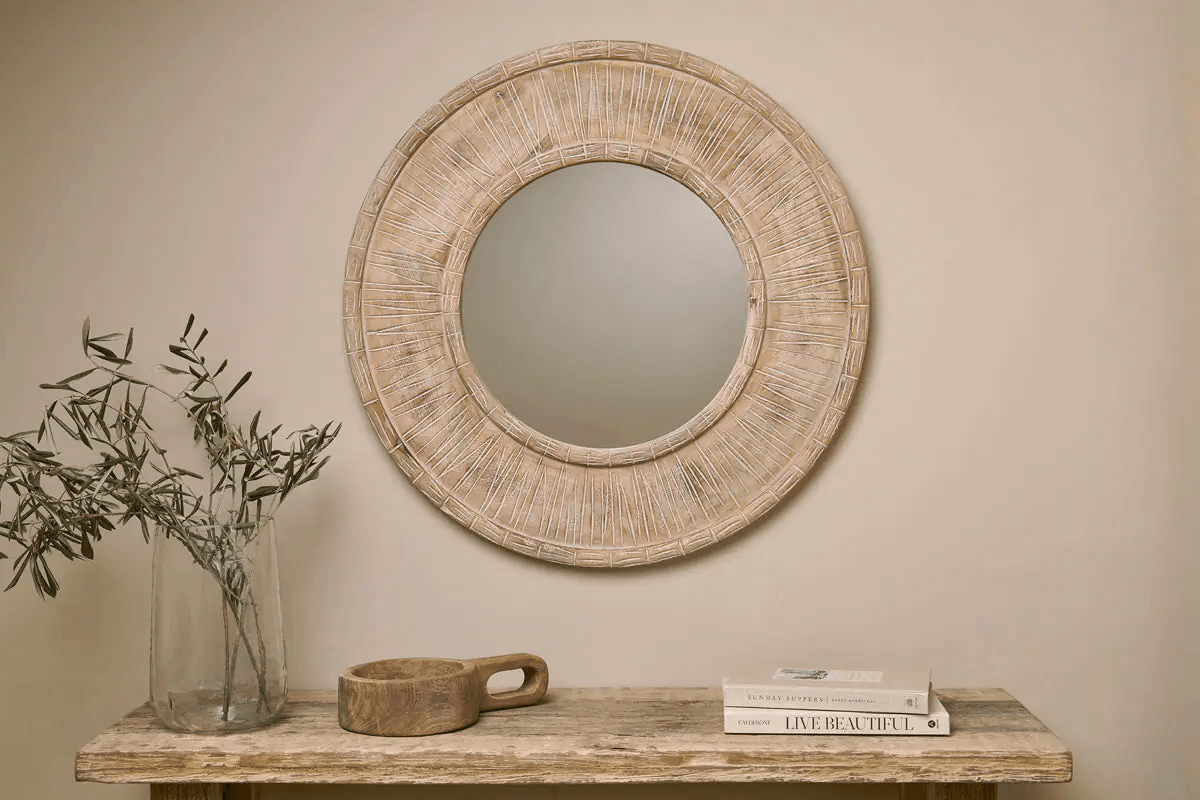 Nkuku - Itwa Mango Wood Carved Mirror - Natural