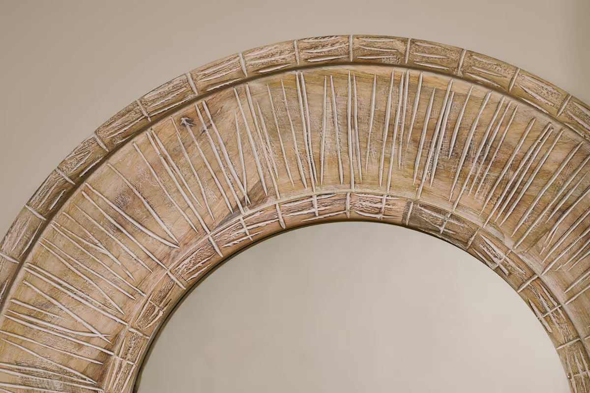 Nkuku - Itwa Mango Wood Carved Mirror - Natural