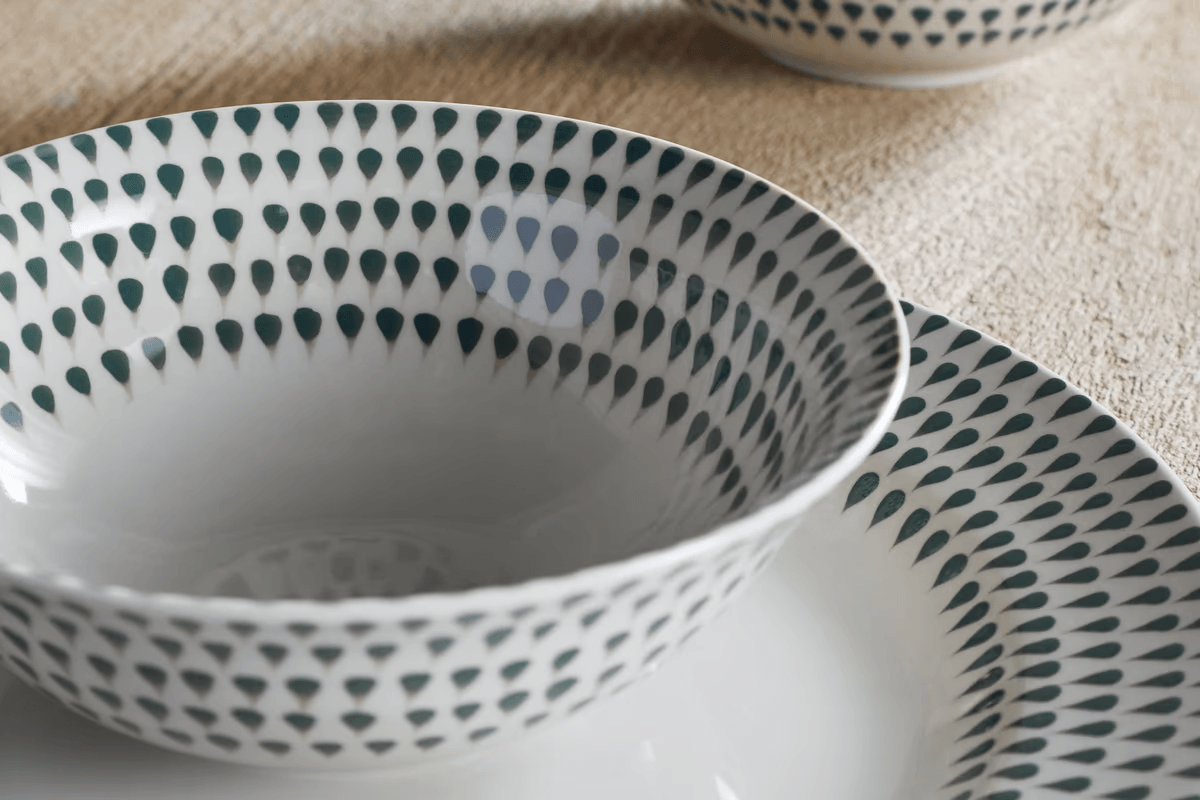 Nkuku - Juniper Drop Dinnerware Set - Cream & Juniper (Set of 12)