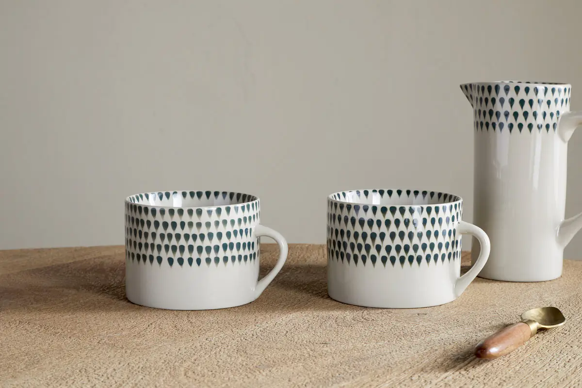 Nkuku - Juniper Drop Mug - Cream & Juniper - Large (Set of 2)