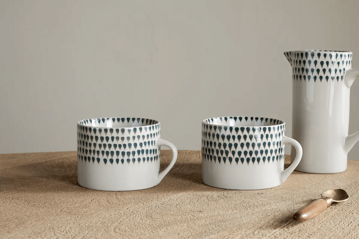 Nkuku - Juniper Drop Mug - Cream & Juniper - Large (Set of 2)