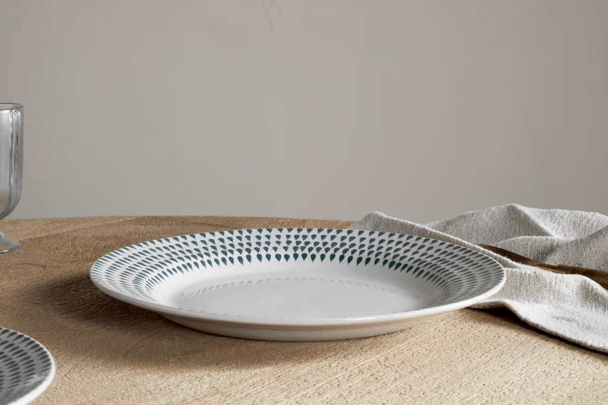 Nkuku - Juniper Drop Dinnerware Set - Cream & Juniper (Set of 12)