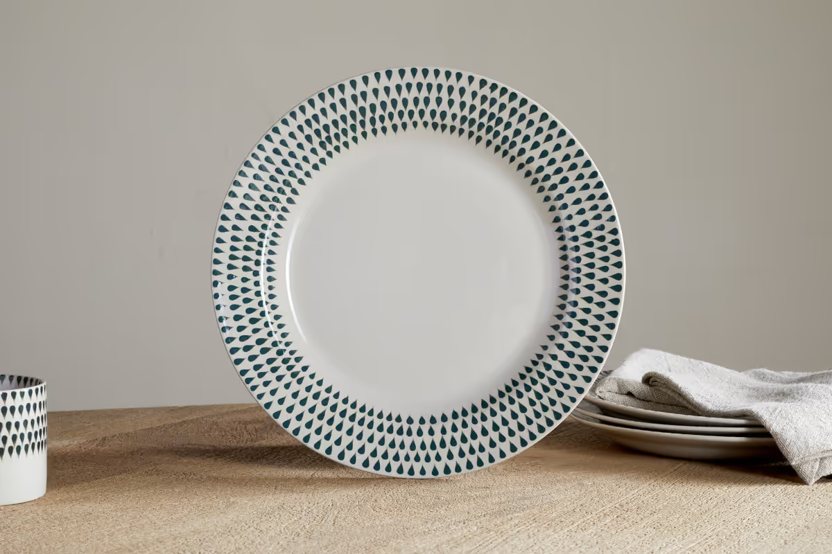 Nkuku - Juniper Drop Dinnerware Set - Cream & Juniper (Set of 12)