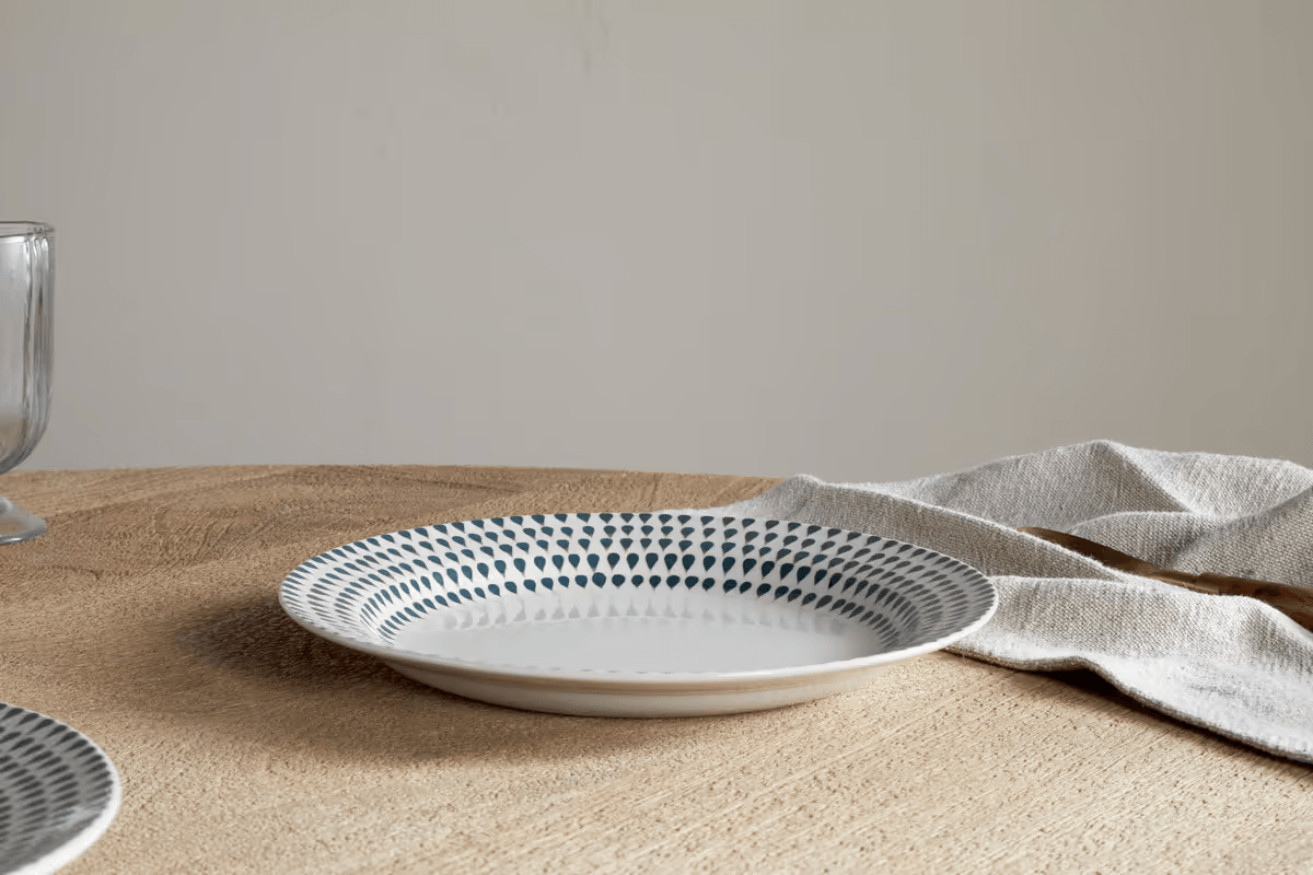 Nkuku - Juniper Drop Dinnerware Set - Cream & Juniper (Set of 12)