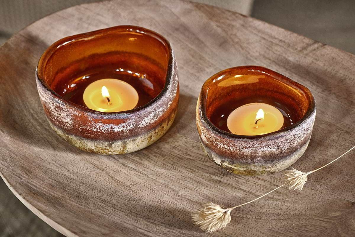 Nkuku - Janka Tealight Holders - Amber (Set of 2)