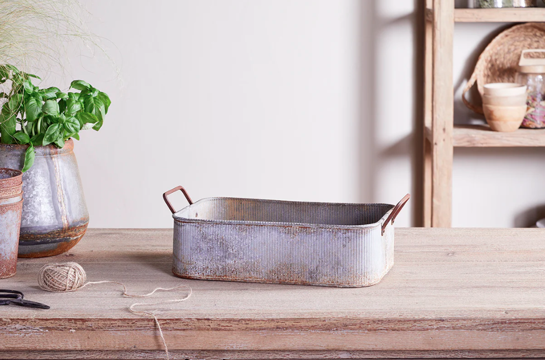 Nkuku Japos Outdoor Planter Tray - Aged Zinc