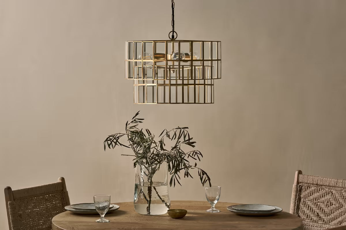 Nkuku Kirindi Glass Panelled Chandelier - Clear & Antique Brass