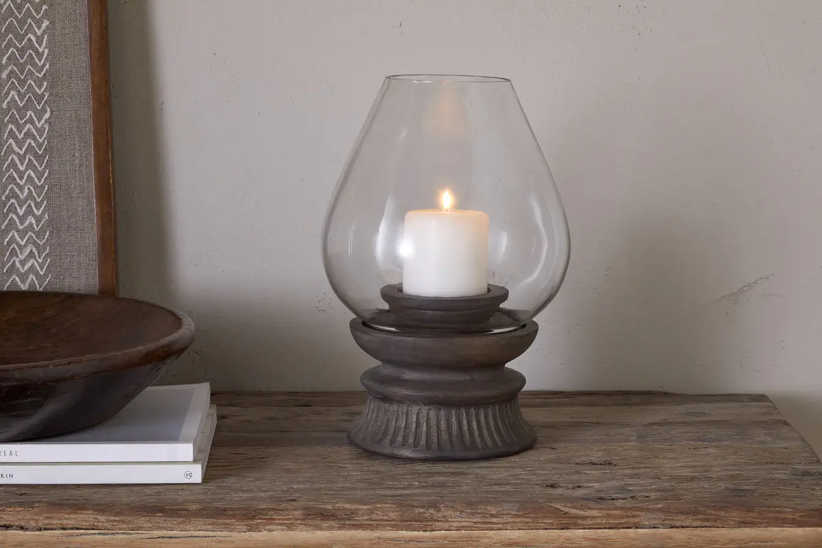 Nkuku - Kawani Mango Wood Lantern - Dark Ash