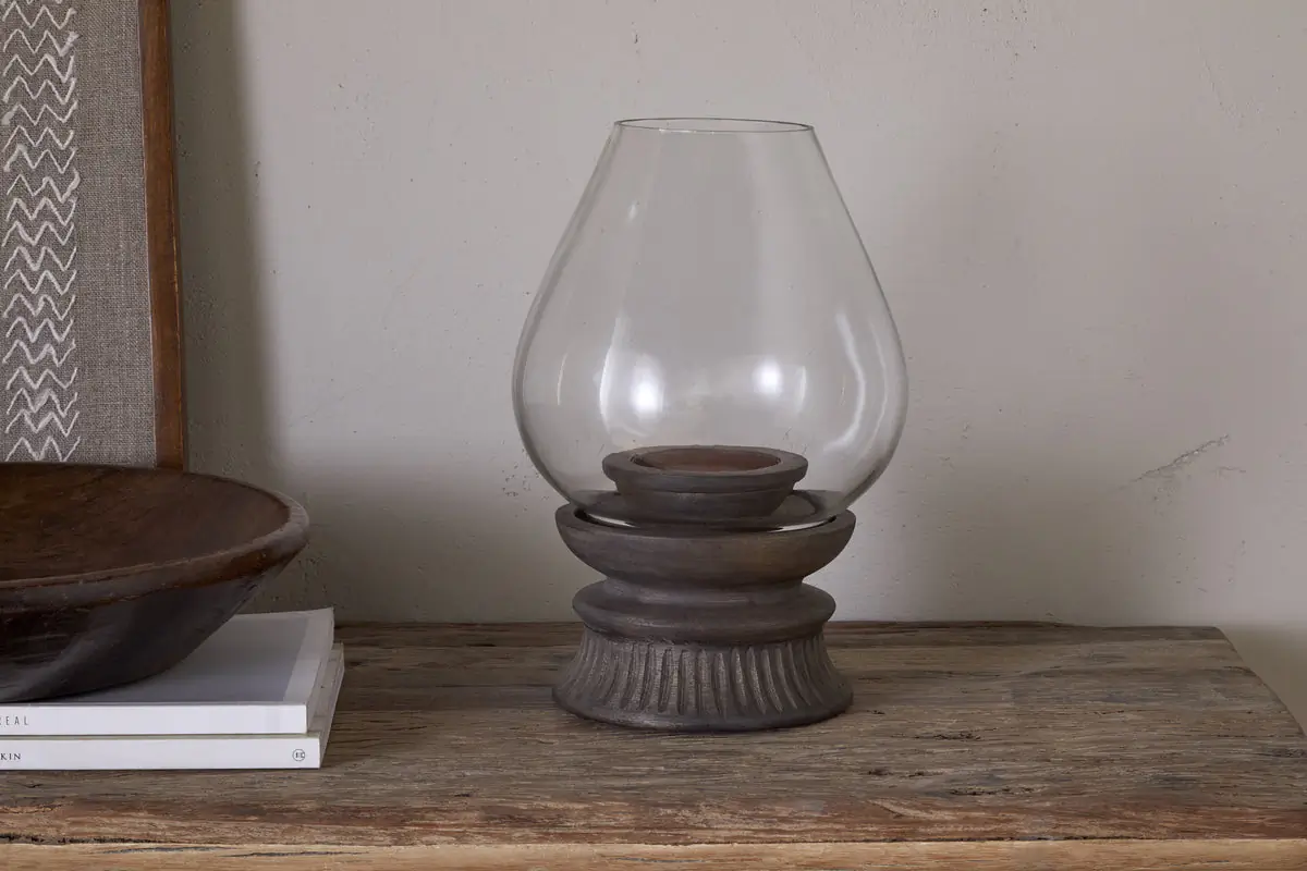 Nkuku - Kawani Mango Wood Lantern - Dark Ash