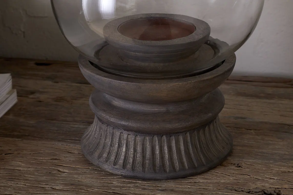 Nkuku - Kawani Mango Wood Lantern - Dark Ash