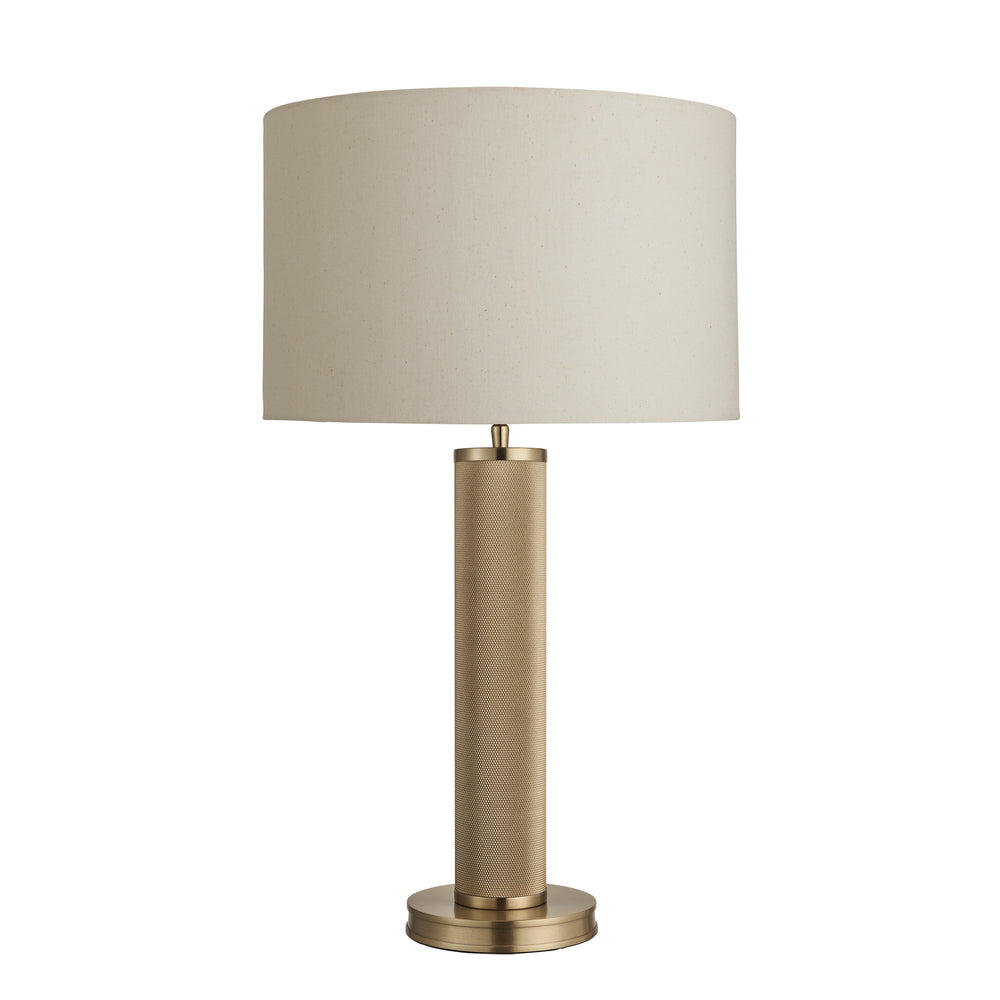 Industville - Knurled Pillar Table Lamp - Brass Base - Drum Cotton Lampshade