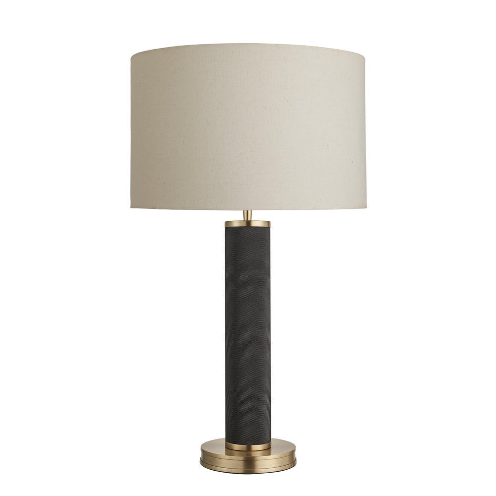 Industville - Knurled Pillar Table Lamp - Black Base - Drum Cotton Lampshade