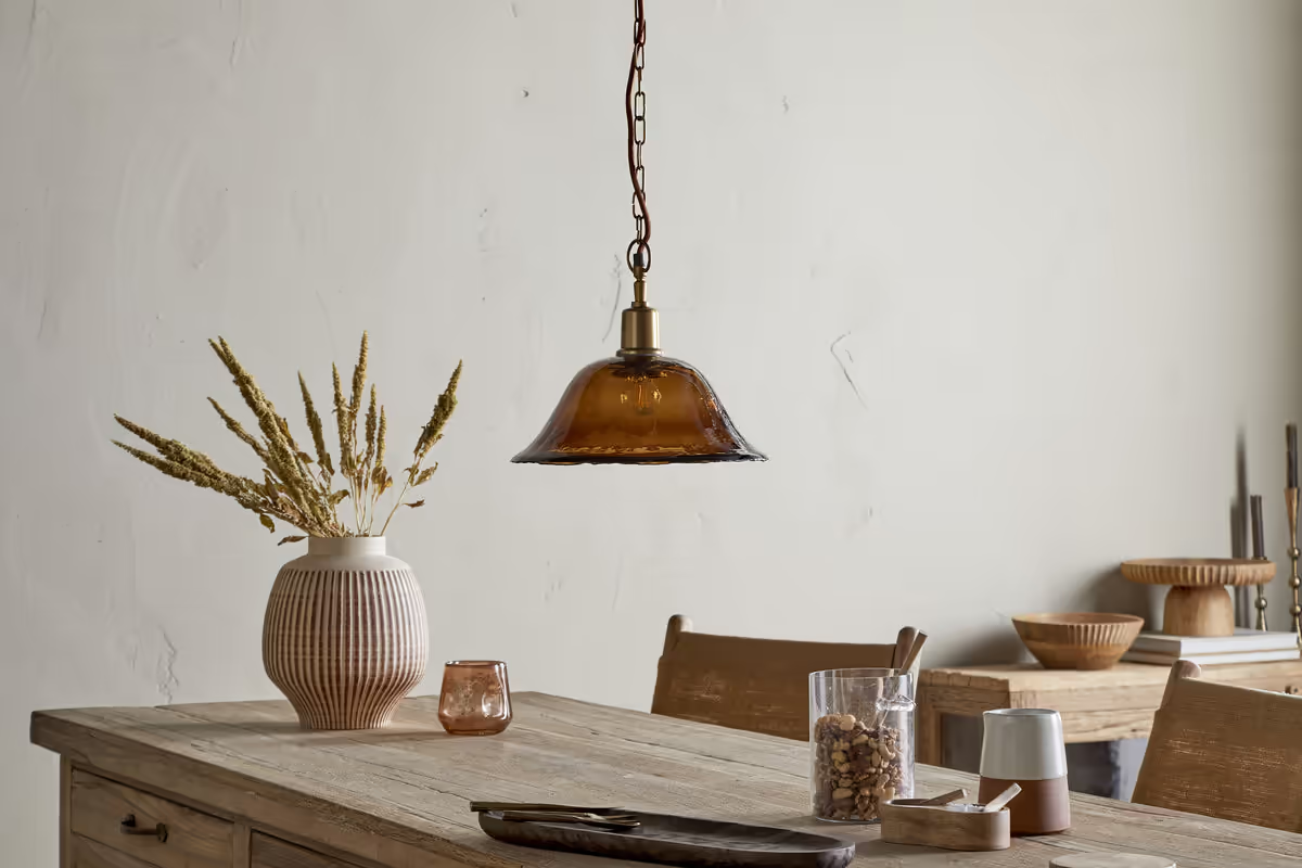 Nkuku - Keju Organic Shape Recycled Glass Pendant Light - Dark Amber