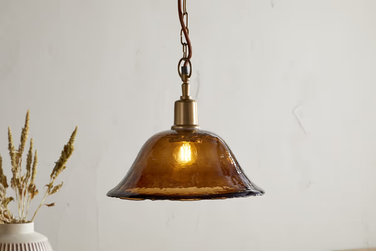 Nkuku - Keju Organic Shape Recycled Glass Pendant Light - Dark Amber