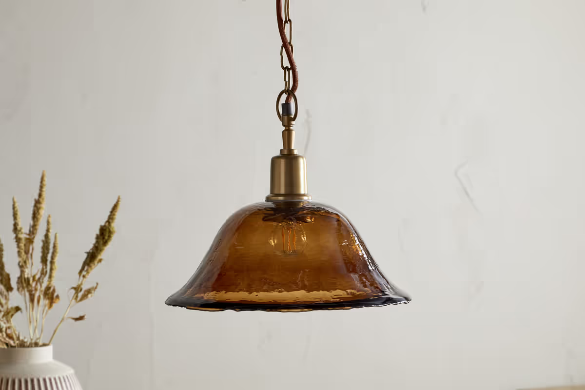 Nkuku - Keju Organic Shape Recycled Glass Pendant Light - Dark Amber
