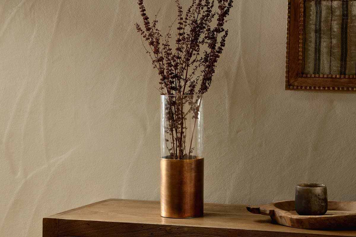 Nkuku - Khila Metal & Glass Vase - Clear & Antique Brass