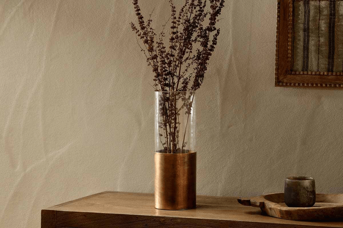 Nkuku - Khila Metal & Glass Vase - Clear & Antique Brass