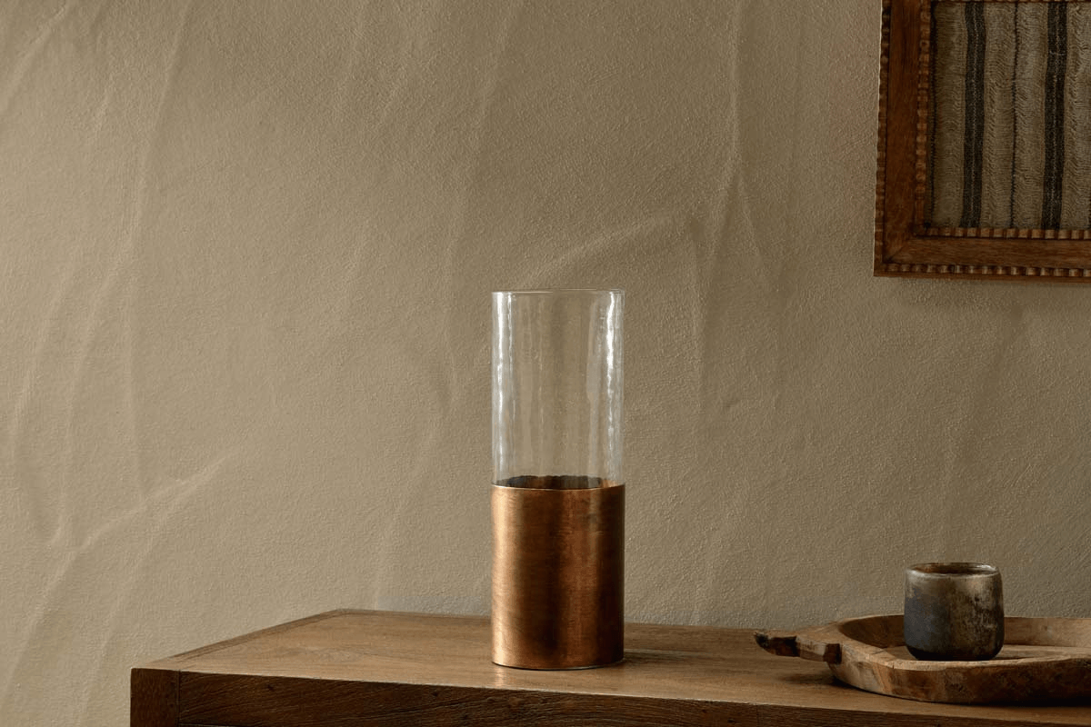 Nkuku - Khila Metal & Glass Vase - Clear & Antique Brass