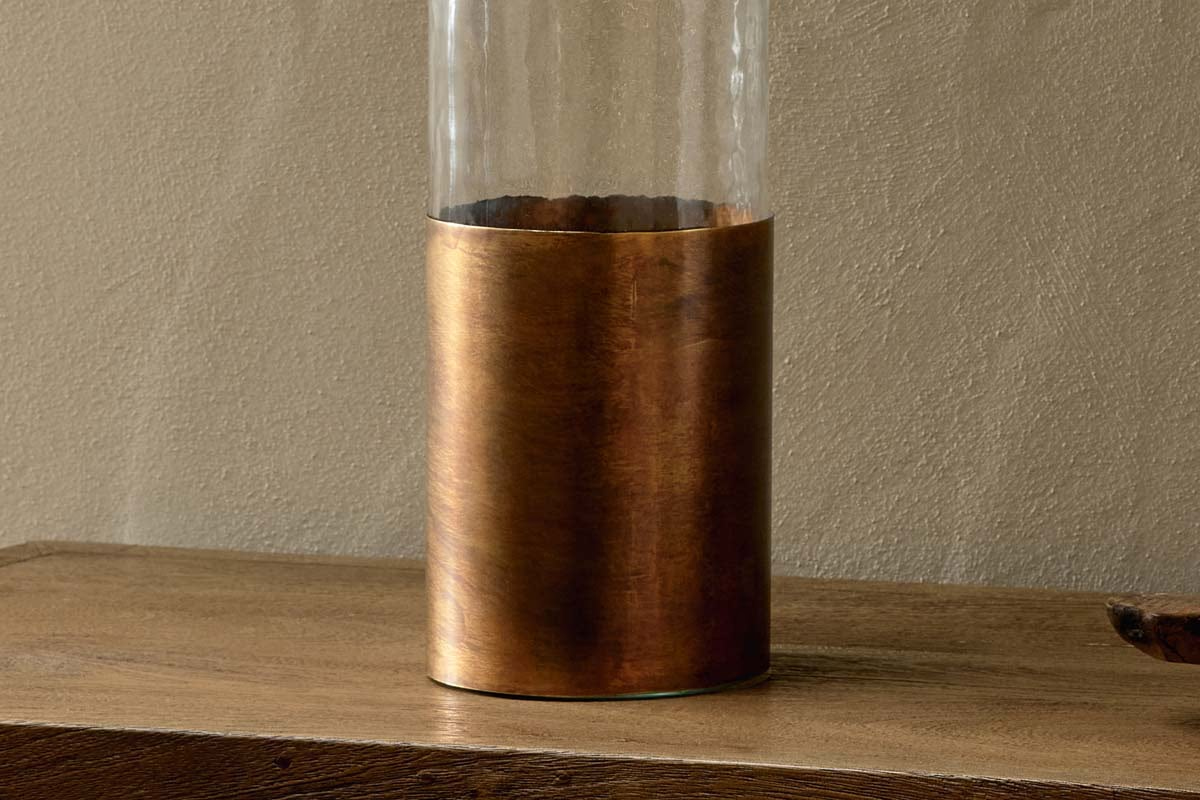 Nkuku - Khila Metal & Glass Vase - Clear & Antique Brass