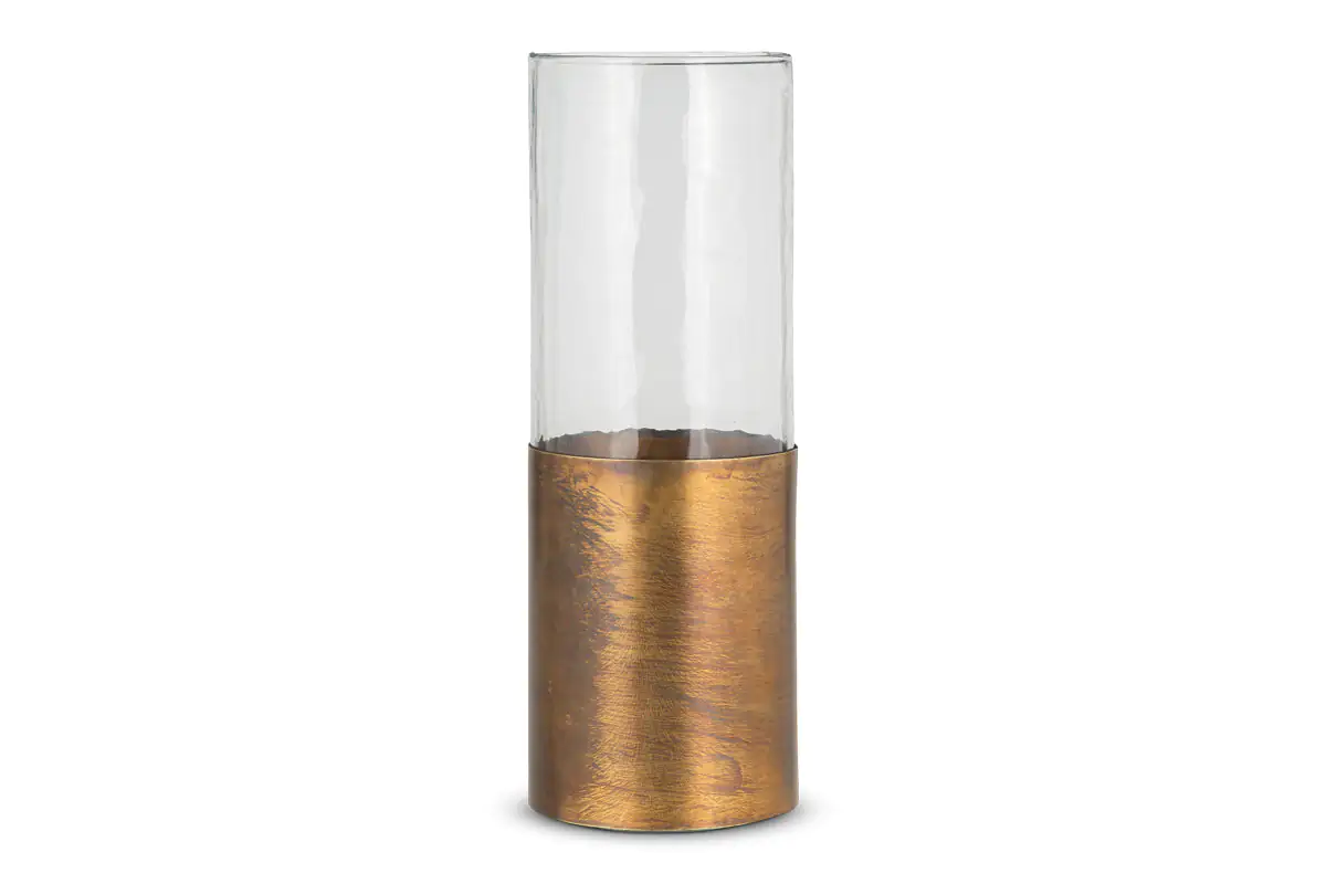 Nkuku - Khila Metal & Glass Vase - Clear & Antique Brass