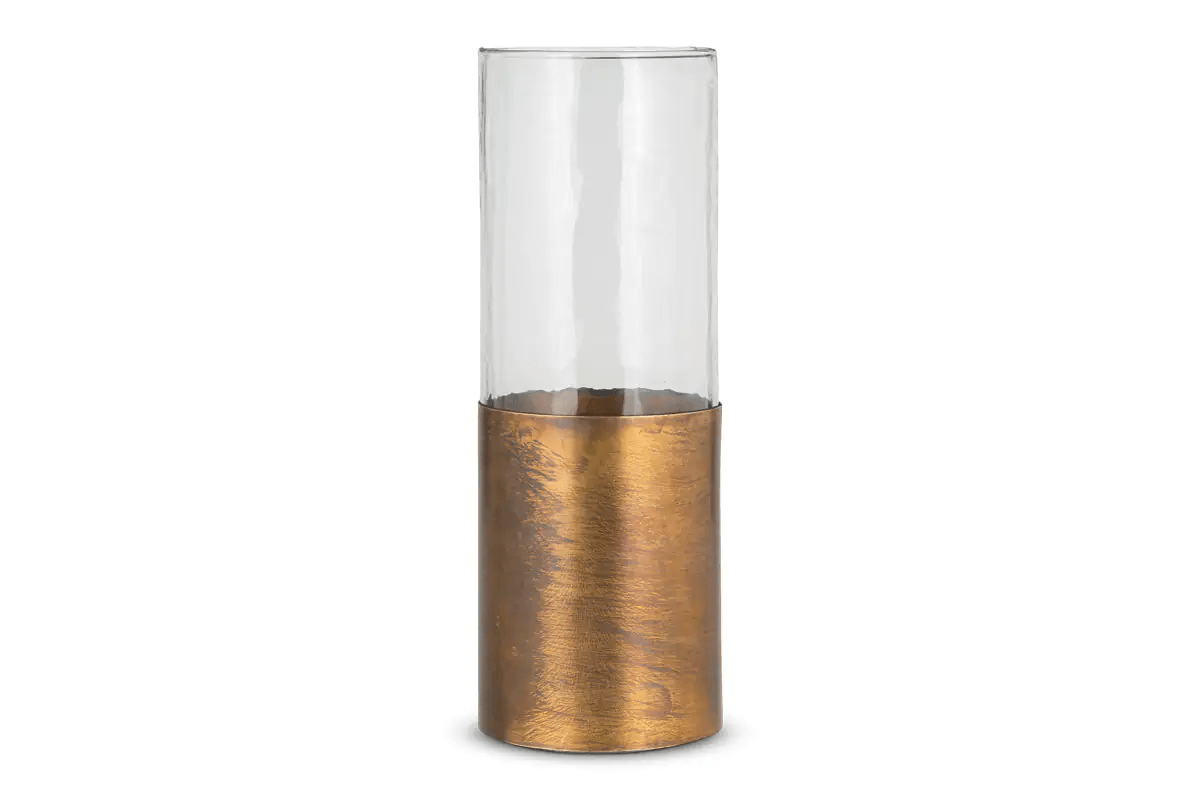 Nkuku - Khila Metal & Glass Vase - Clear & Antique Brass