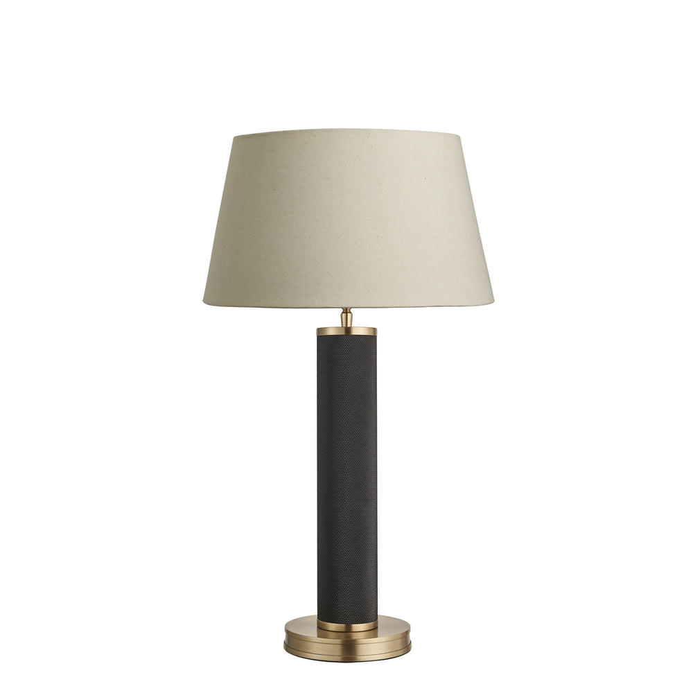 Industville - Knurled Pillar Table Lamp - Black Base - Empire Cotton Lampshade