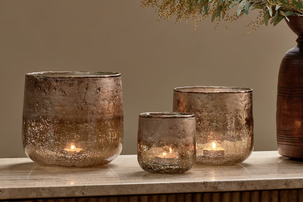 Nkuku - Konara Glass Tealight Holder - Copper Smoke - Medium
